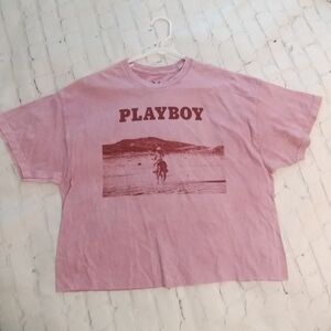 Playboy Pink Graphic Tee Raw Hem Cropped